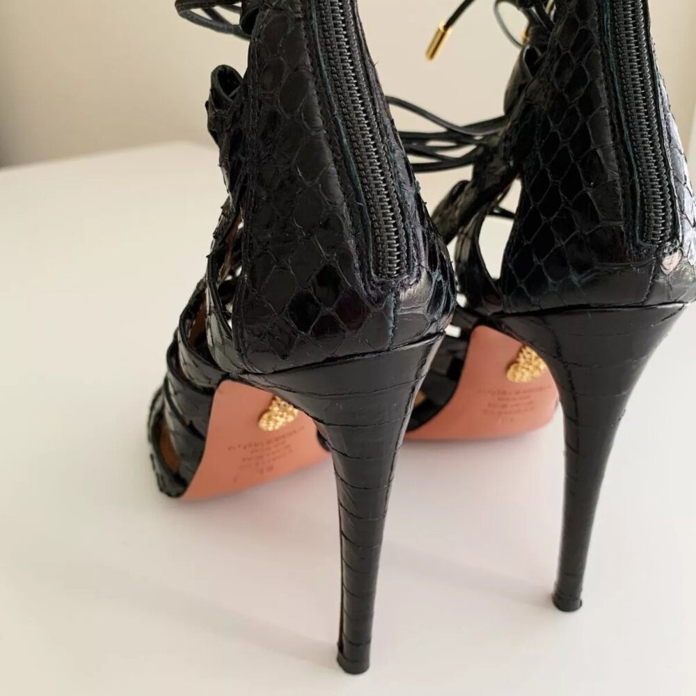 Women's Aquazzura Amazon Black Python Leather Str… - image 8